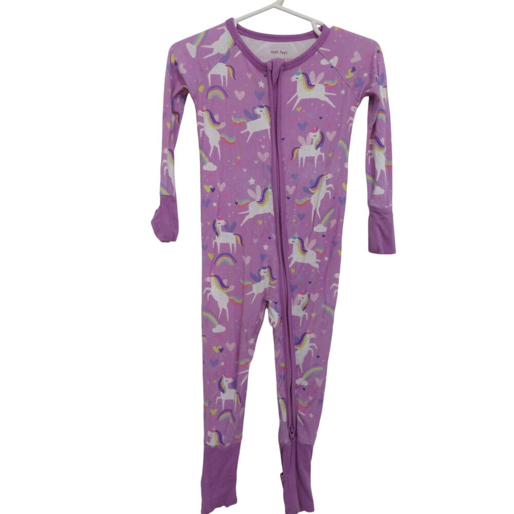 Little Sleepies Baby Sz 6-12M Purple Unicorn Bamboo Convertible Zippy Pajamas